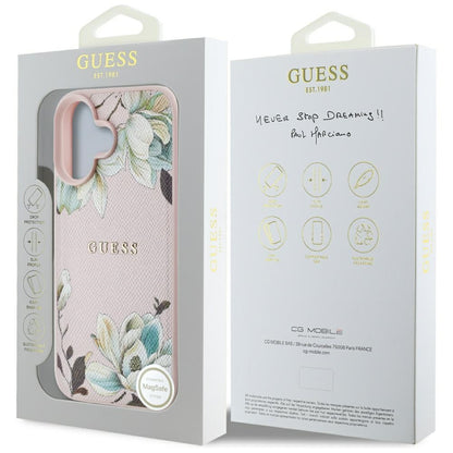 Futrola MagSafe za Apple iPhone 16, Guess, Grained Flowers, Roza