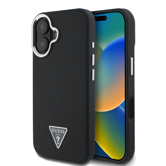 MagSafe futrola za Apple iPhone 16, Guess, Grained Triangle Logo, Crna