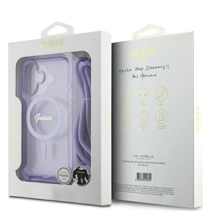 Futrola MagSafe za Apple iPhone 16, Guess, IML Crossbody Cord Script, Ljubičasta