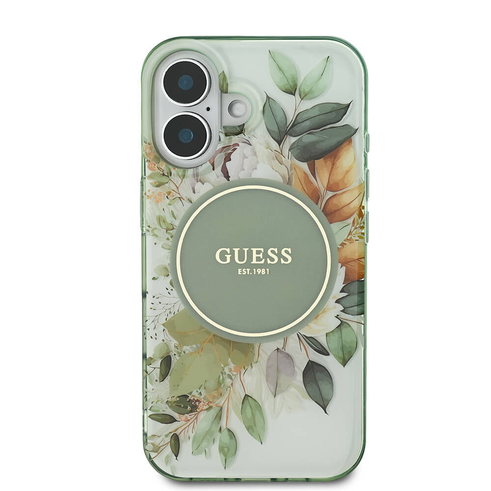 MagSafe futrola za Apple iPhone 16, Guess, IML Flower & Tonal Circle, Zelena