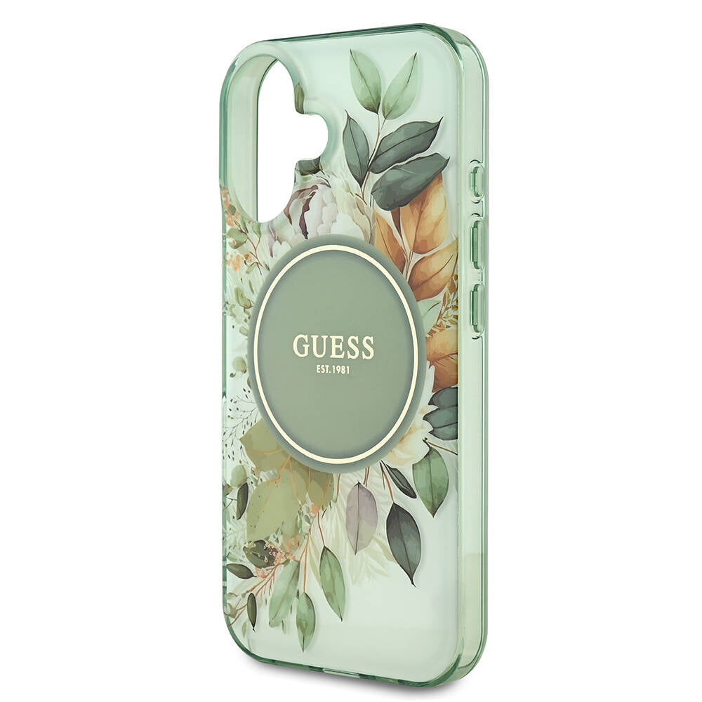 MagSafe futrola za Apple iPhone 16, Guess, IML Flower & Tonal Circle, Zelena