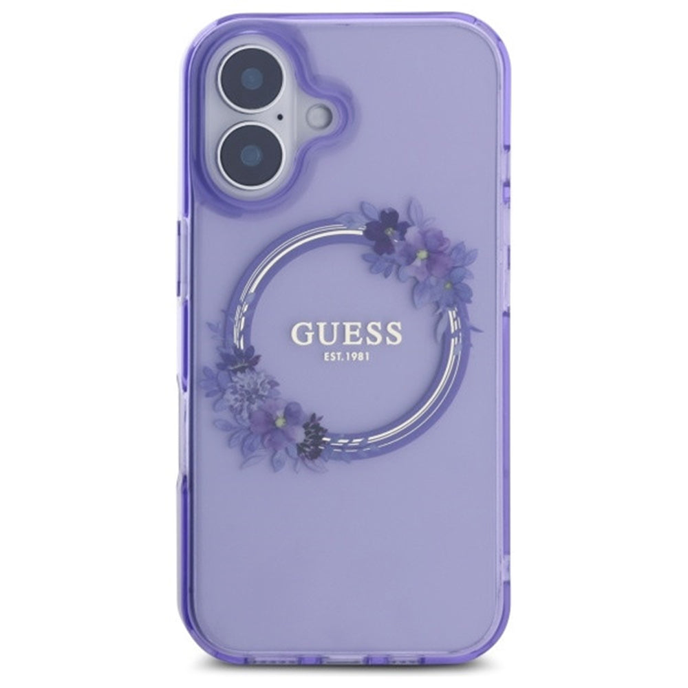 MagSafe torbica za Apple iPhone 16, Guess, IML Flowers Wreath, Ljubičasta