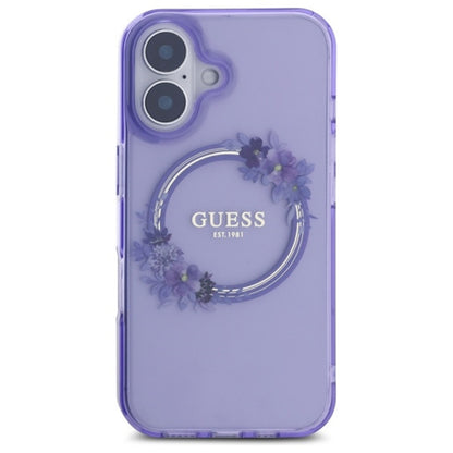MagSafe torbica za Apple iPhone 16, Guess, IML Flowers Wreath, Ljubičasta