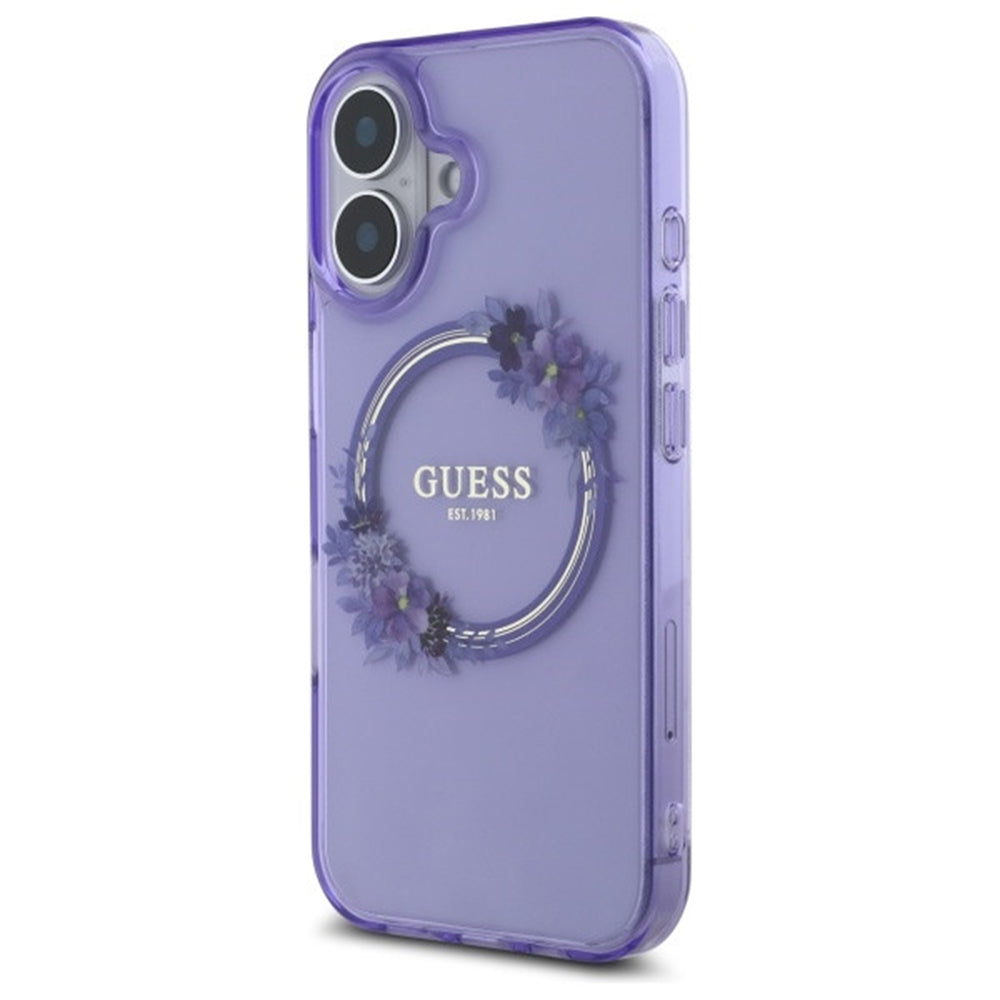 MagSafe torbica za Apple iPhone 16, Guess, IML Flowers Wreath, Ljubičasta