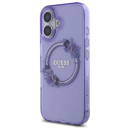 MagSafe torbica za Apple iPhone 16, Guess, IML Flowers Wreath, Ljubičasta