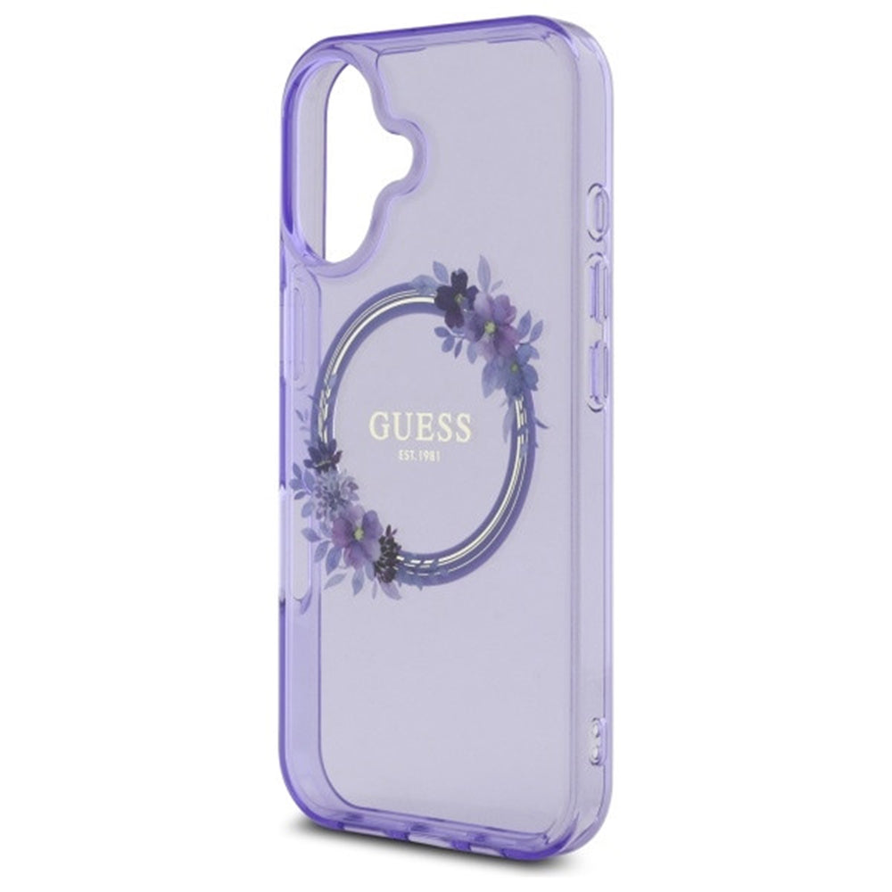 MagSafe torbica za Apple iPhone 16, Guess, IML Flowers Wreath, Ljubičasta