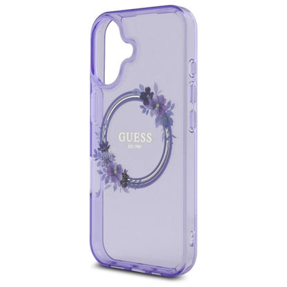 MagSafe torbica za Apple iPhone 16, Guess, IML Flowers Wreath, Ljubičasta