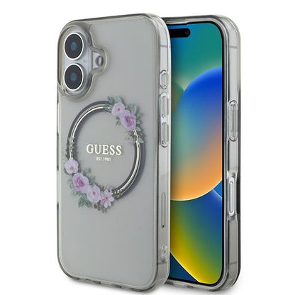 MagSafe futrola za Apple iPhone 16, Guess, IML Flowers Wreath, Crna