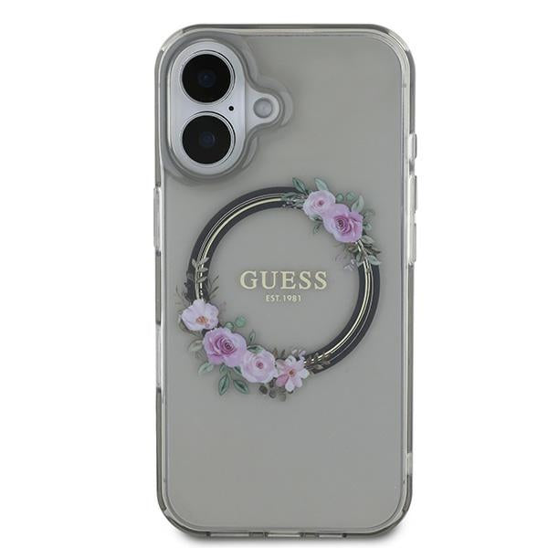 MagSafe futrola za Apple iPhone 16, Guess, IML Flowers Wreath, Crna