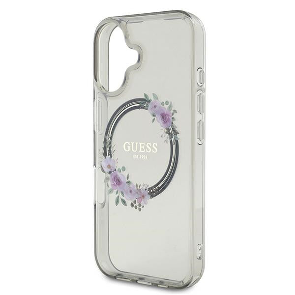 MagSafe futrola za Apple iPhone 16, Guess, IML Flowers Wreath, Crna