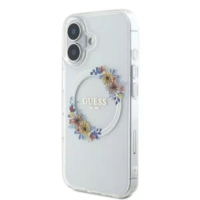 MagSafe futrola za Apple iPhone 16, Guess, IML Flowers Wreath, Prozirna