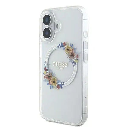 MagSafe futrola za Apple iPhone 16, Guess, IML Flowers Wreath, Prozirna