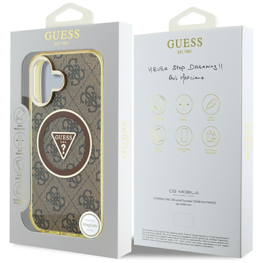 MagSafe futrola za Apple iPhone 16, Guess, IML Glitter 4G Circle Triangle, smeđa