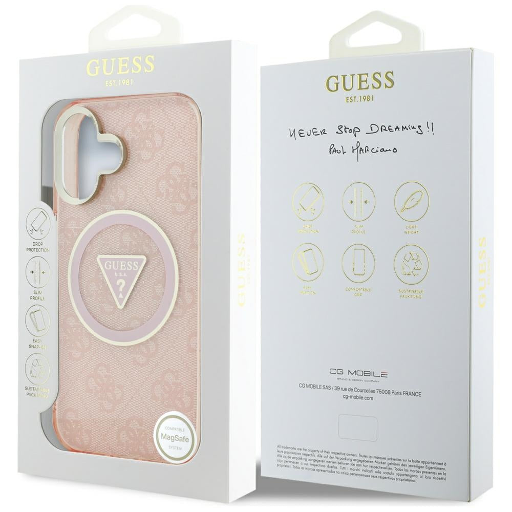 MagSafe futrola za Apple iPhone 16, Guess, IML Glitter 4G Circle Triangle, Roza