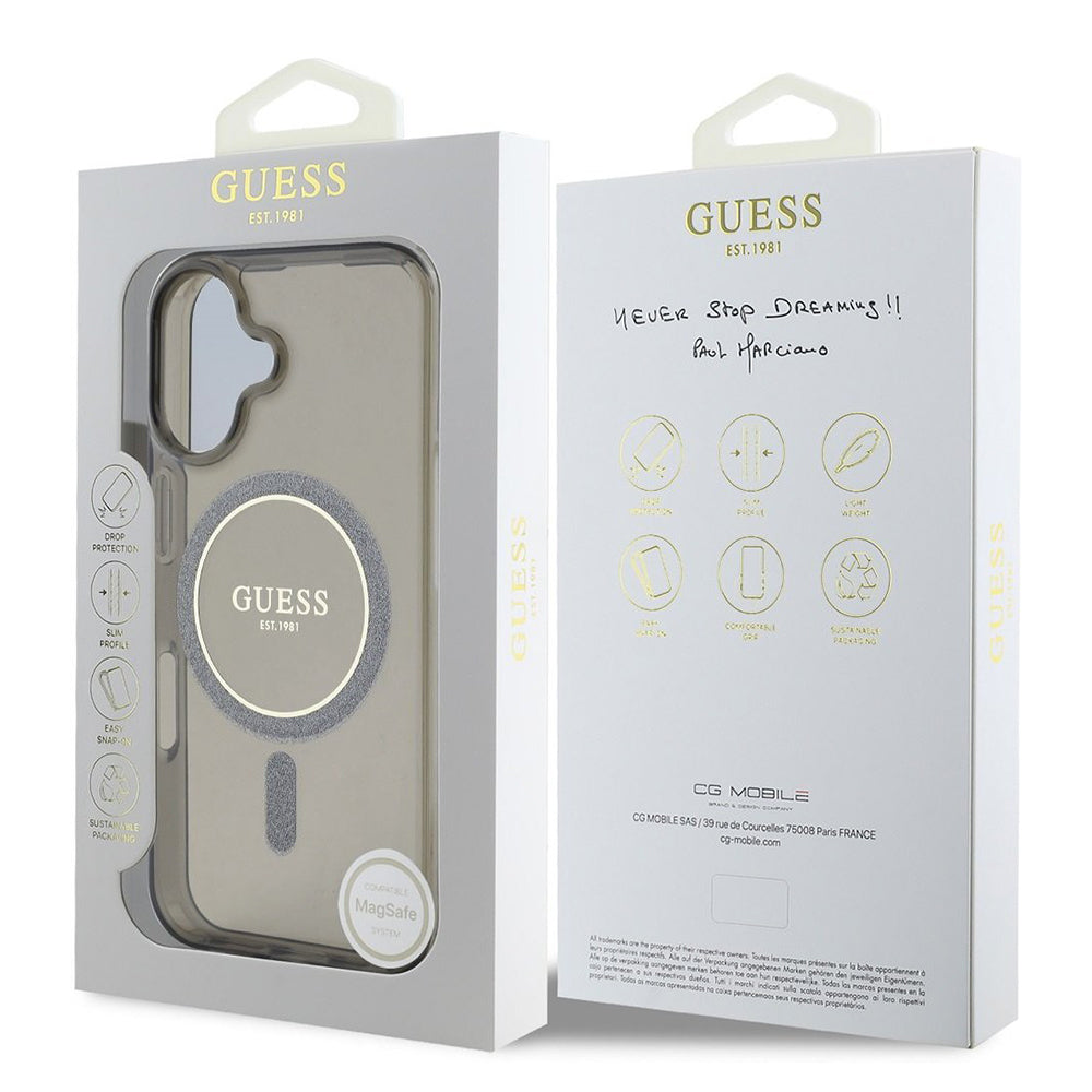 Futrola MagSafe za Apple iPhone 16, Guess, IML Glitter Circle, Crna