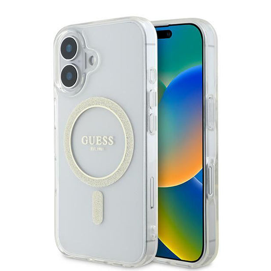 MagSafe futrola za Apple iPhone 16, Guess, IML Glitter Circle, Prozirna