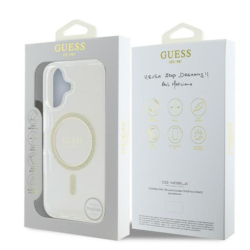 MagSafe futrola za Apple iPhone 16, Guess, IML Glitter Circle, Prozirna
