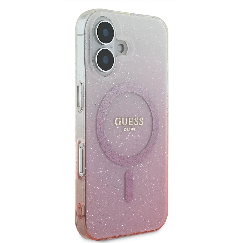 Futrola MagSafe za Apple iPhone 16, Guess, IML Glitter Gradient, Roza
