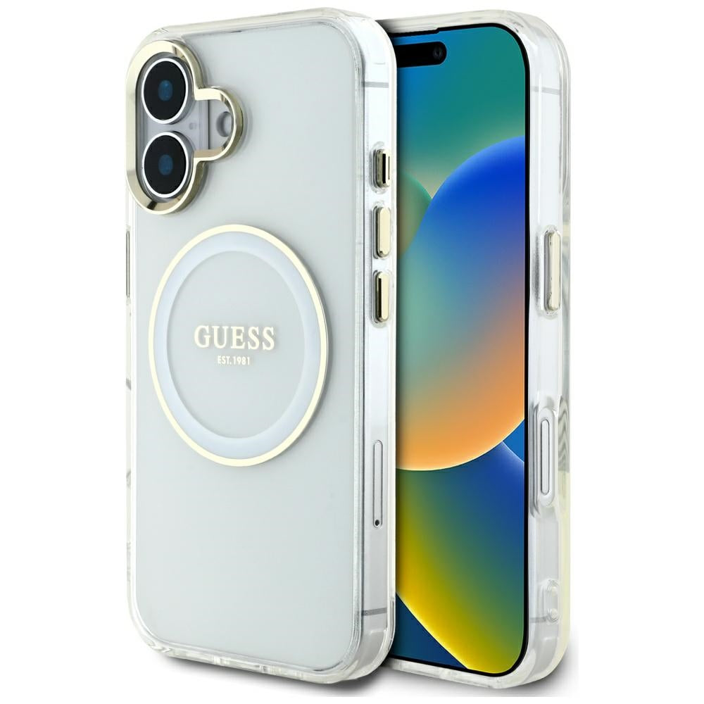 MagSafe futrola za Apple iPhone 16, Guess, IML Metal Colored Circle, Bijela