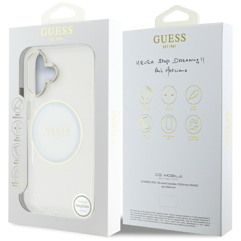 MagSafe futrola za Apple iPhone 16, Guess, IML Metal Colored Circle, Bijela