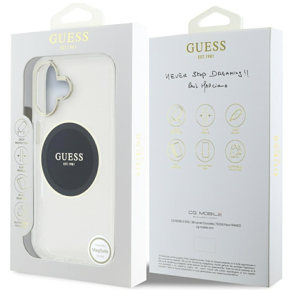 MagSafe futrola za Apple iPhone 16, Guess, IML Metal Colored Circle, Crna