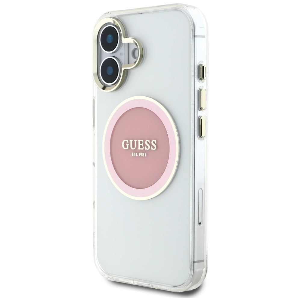 MagSafe futrola za Apple iPhone 16, Guess, IML Metal Colored Circle, Roza