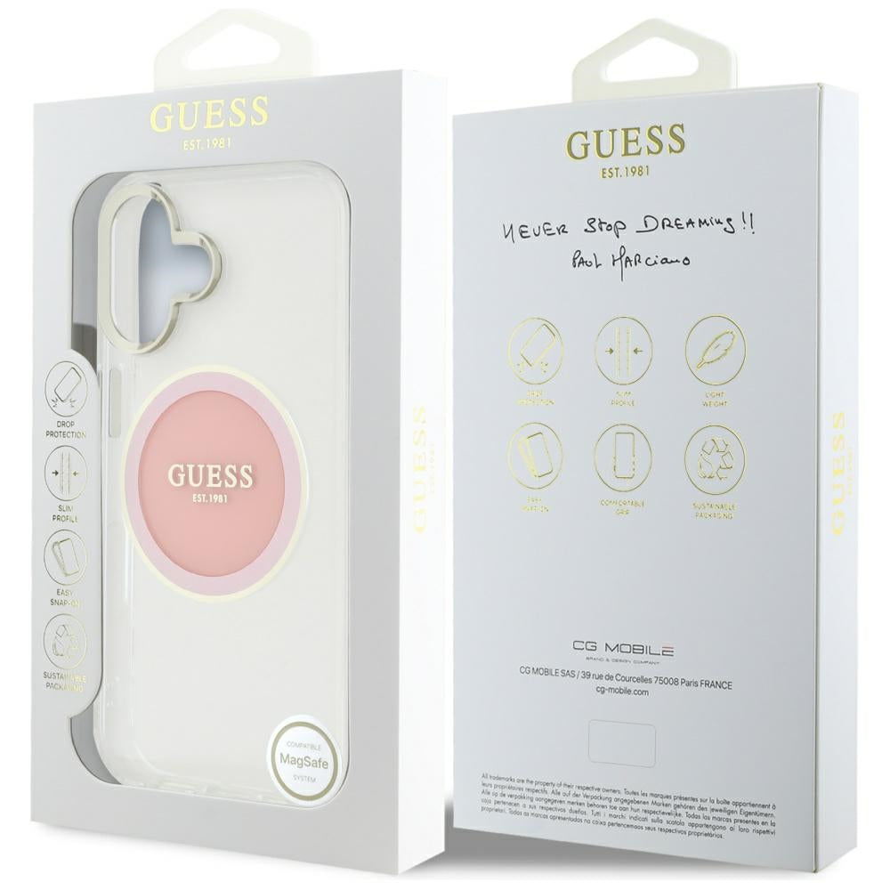 MagSafe futrola za Apple iPhone 16, Guess, IML Metal Colored Circle, Roza