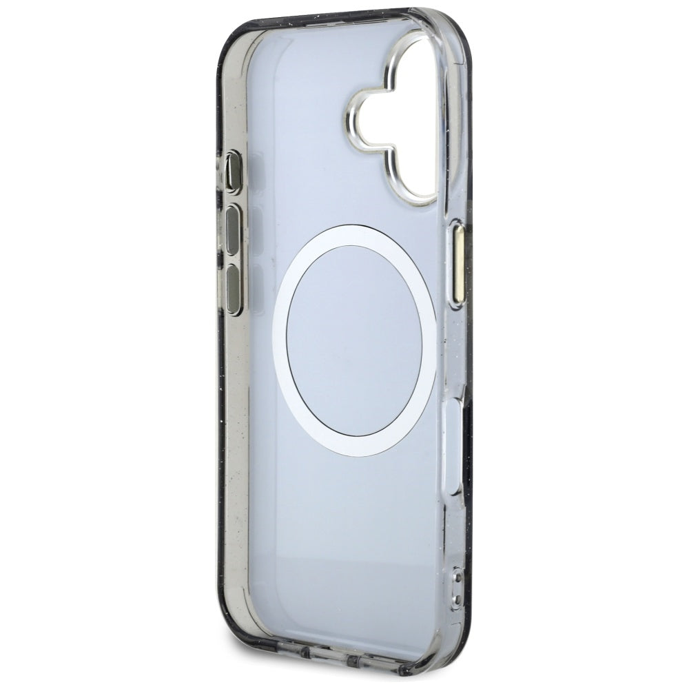 Futrola MagSafe za Apple iPhone 16, Guess, IML Metal Glitter Flowers Triangle, Crna