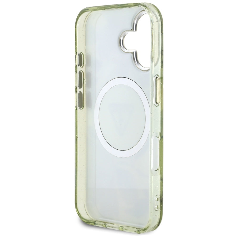 MagSafe futrola za Apple iPhone 16, Guess, IML Metal Glitter Flowers Triangle, Zelena