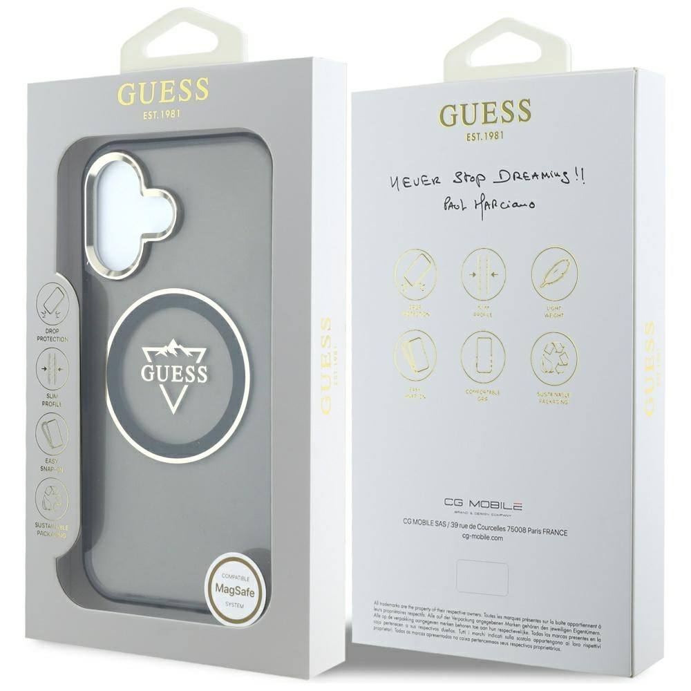MagSafe futrola za Apple iPhone 16, Guess, IML Metal Mountain Logo, Crna