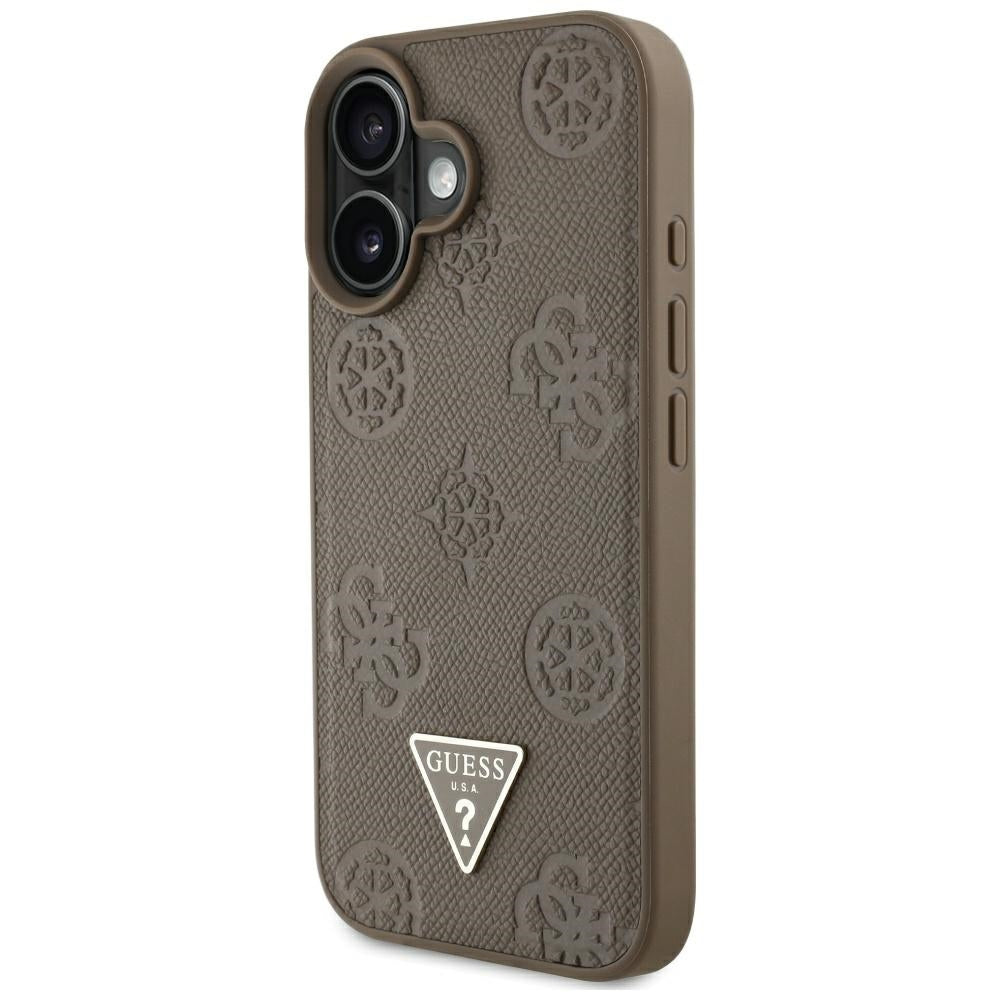 MagSafe futrola za Apple iPhone 16, Guess, Peony Grained Hot Stamp Triangle, smeđa