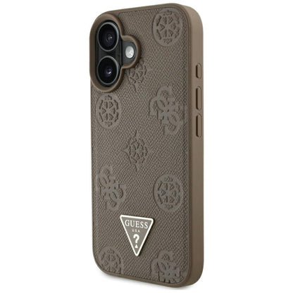 MagSafe futrola za Apple iPhone 16, Guess, Peony Grained Hot Stamp Triangle, smeđa