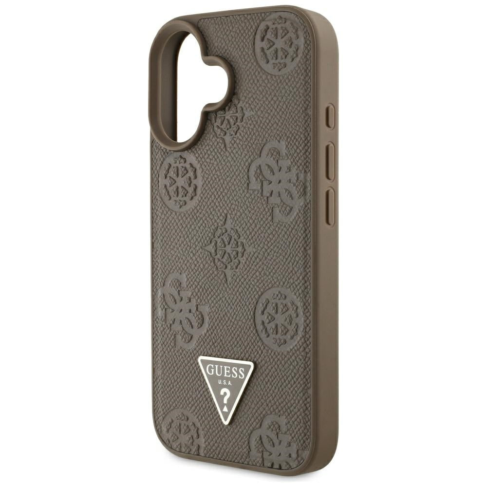 MagSafe futrola za Apple iPhone 16, Guess, Peony Grained Hot Stamp Triangle, smeđa