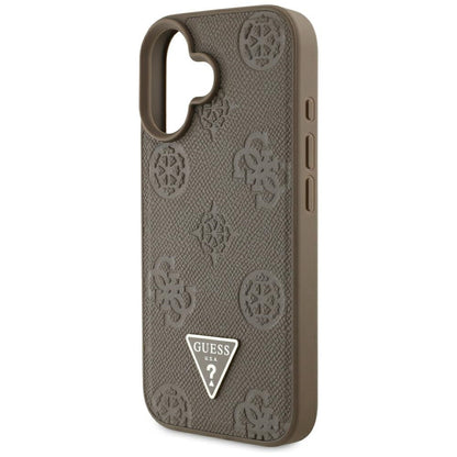 MagSafe futrola za Apple iPhone 16, Guess, Peony Grained Hot Stamp Triangle, smeđa