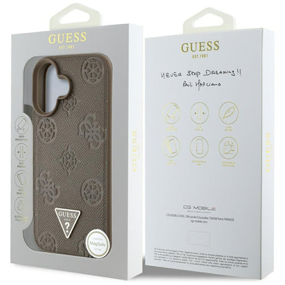 MagSafe futrola za Apple iPhone 16, Guess, Peony Grained Hot Stamp Triangle, smeđa