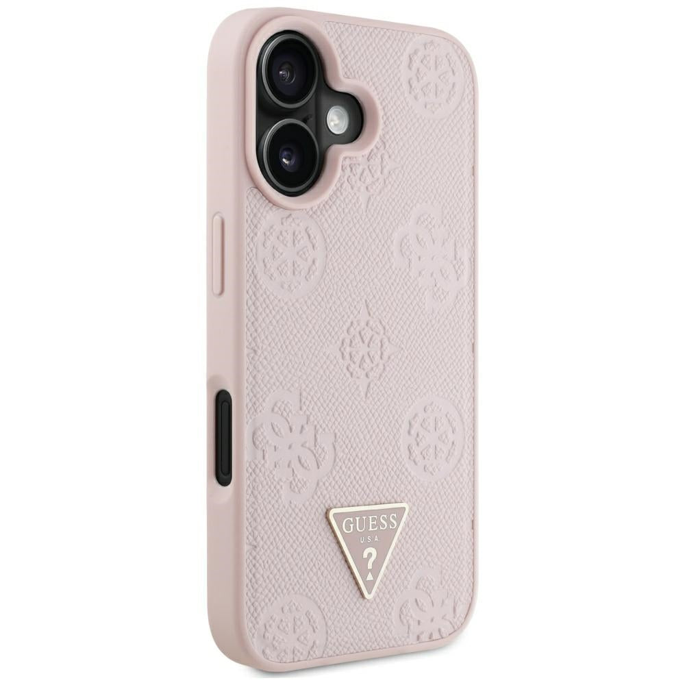 MagSafe futrola za Apple iPhone 16, Guess, Peony Grained Hot Stamp Triangle, Roza