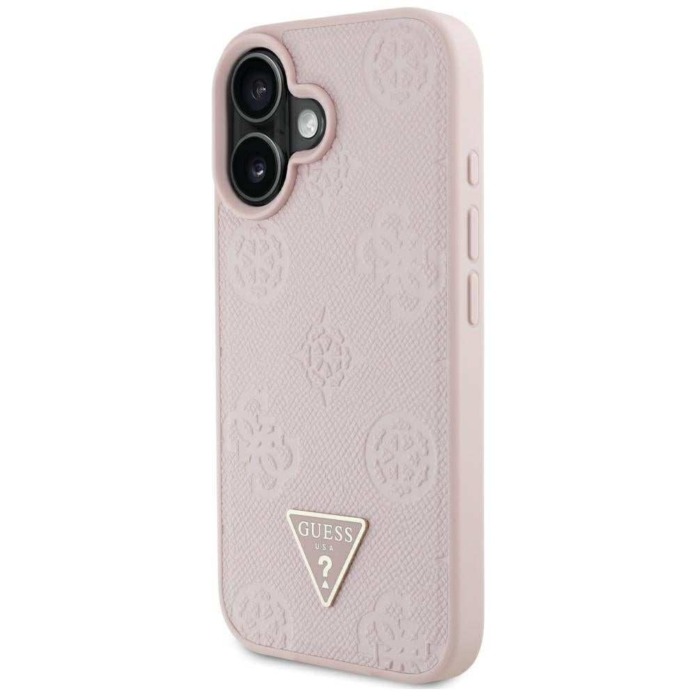 MagSafe futrola za Apple iPhone 16, Guess, Peony Grained Hot Stamp Triangle, Roza