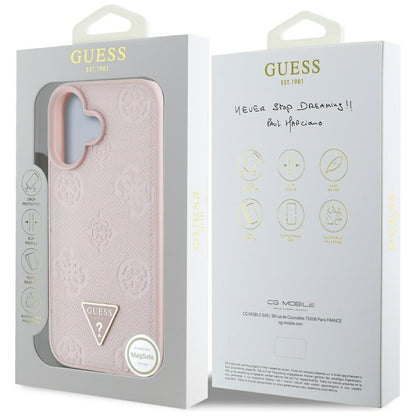 MagSafe futrola za Apple iPhone 16, Guess, Peony Grained Hot Stamp Triangle, Roza