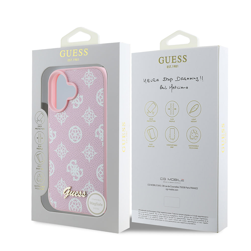 MagSafe futrola za Apple iPhone 16, Guess, Peony Script, Roza