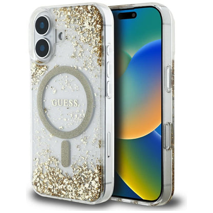Futrola MagSafe za Apple iPhone 16, Guess, Resin Bottom Glitter, Zlatna
