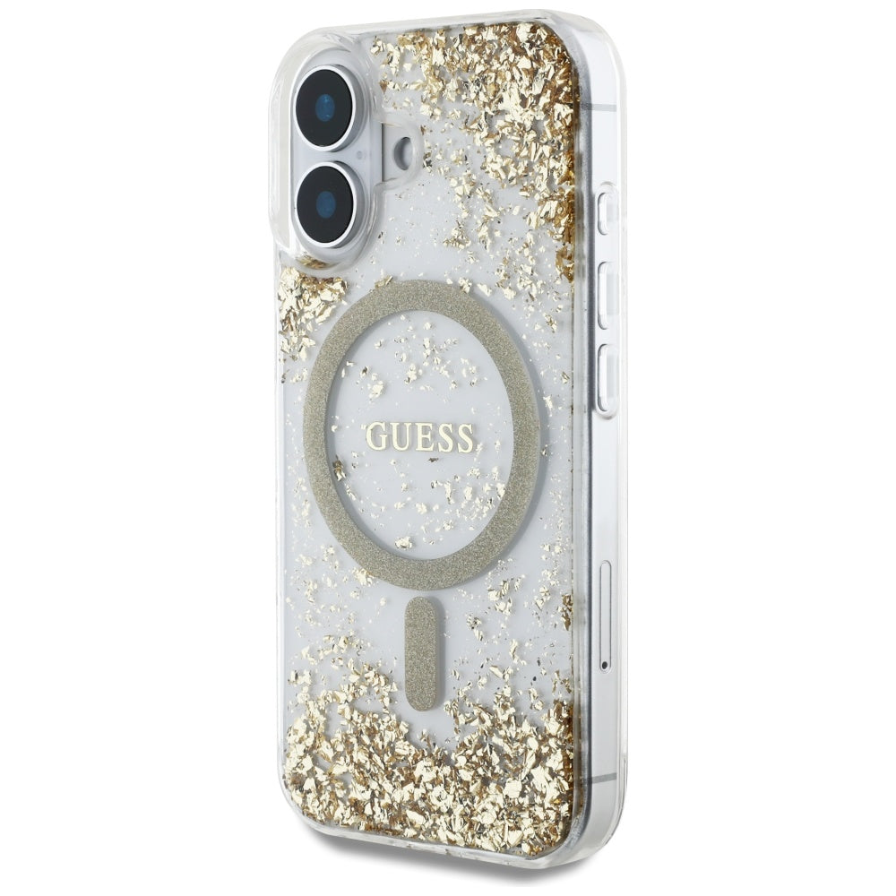 Futrola MagSafe za Apple iPhone 16, Guess, Resin Bottom Glitter, Zlatna