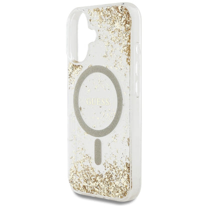 Futrola MagSafe za Apple iPhone 16, Guess, Resin Bottom Glitter, Zlatna