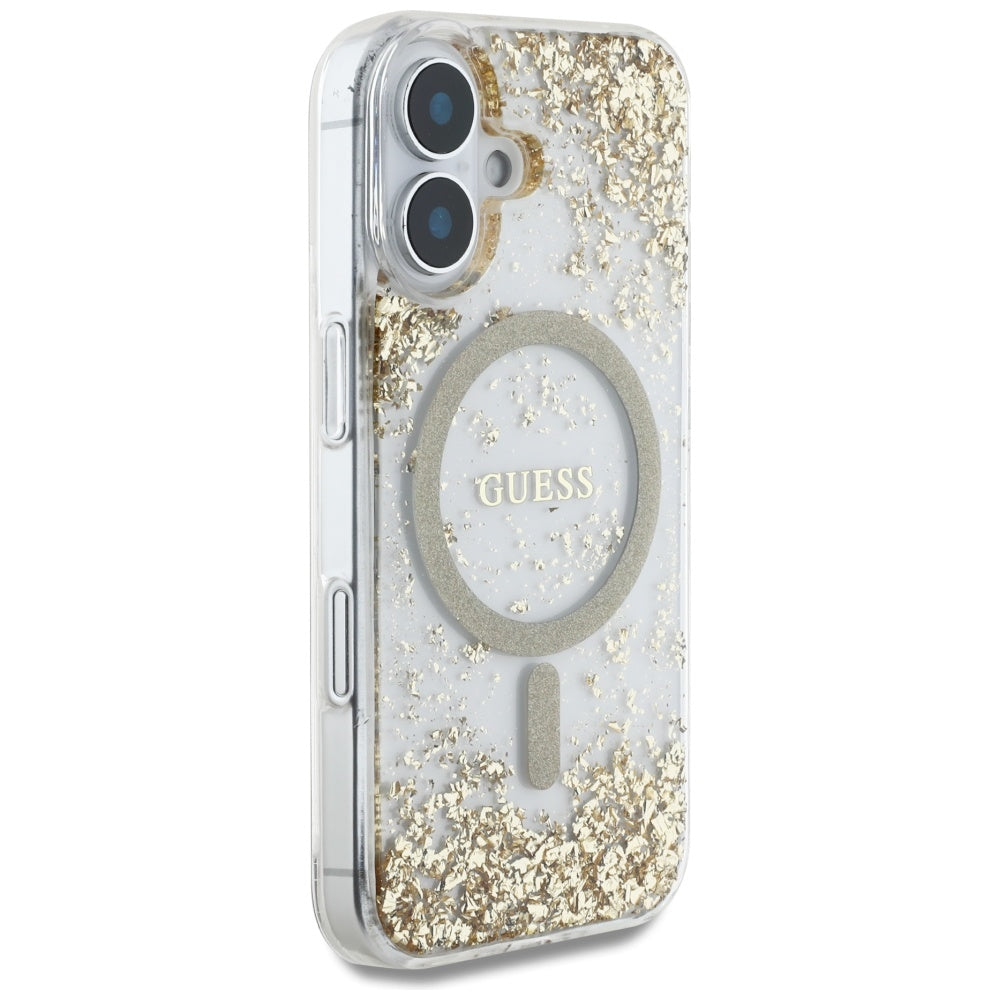 Futrola MagSafe za Apple iPhone 16, Guess, Resin Bottom Glitter, Zlatna