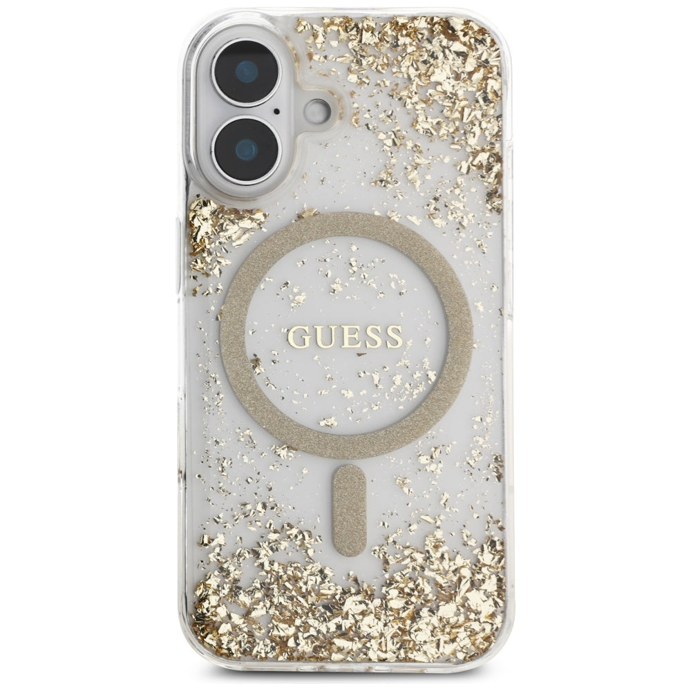 Futrola MagSafe za Apple iPhone 16, Guess, Resin Bottom Glitter, Zlatna