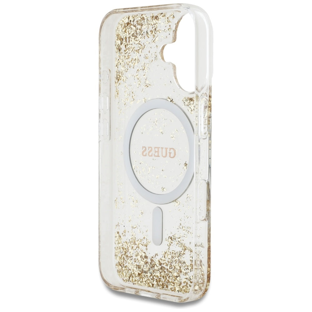 Futrola MagSafe za Apple iPhone 16, Guess, Resin Bottom Glitter, Zlatna