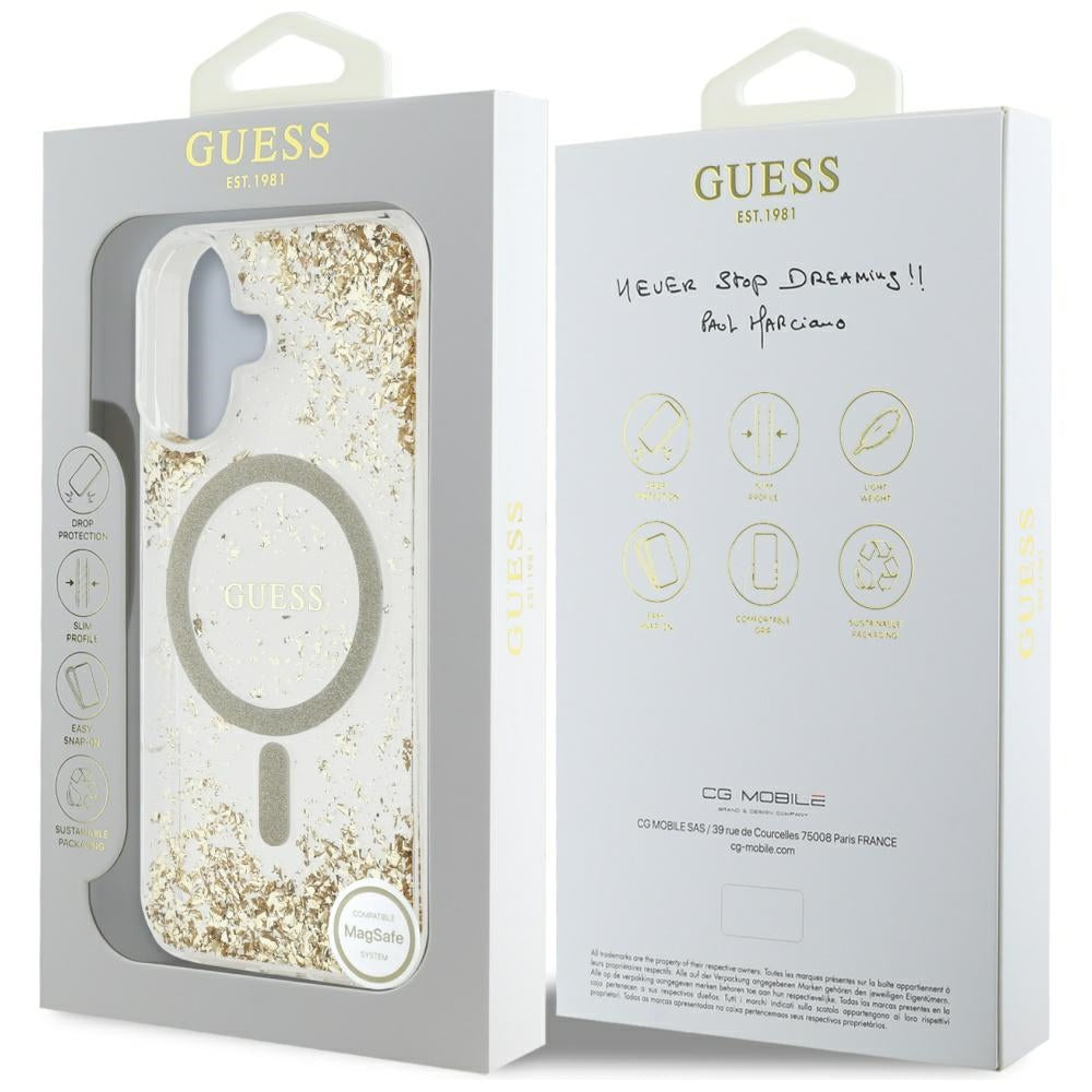 Futrola MagSafe za Apple iPhone 16, Guess, Resin Bottom Glitter, Zlatna
