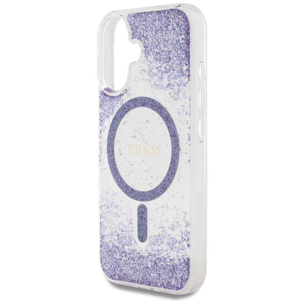 Husa MagSafe za Apple iPhone 16, Guess, Resin Bottom Glitter, Ljubičasta