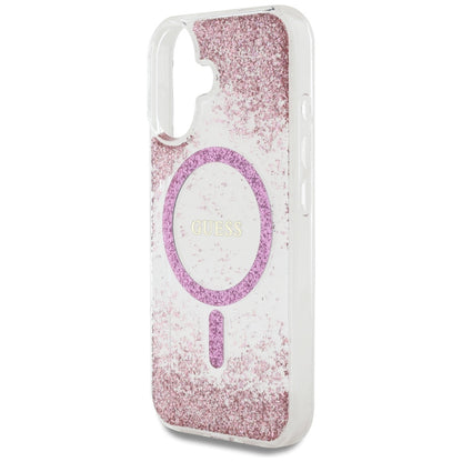 Futrola MagSafe za Apple iPhone 16, Guess, Resin Bottom Glitter, Roza