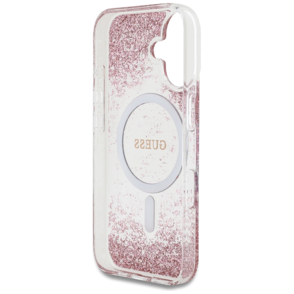 Futrola MagSafe za Apple iPhone 16, Guess, Resin Bottom Glitter, Roza