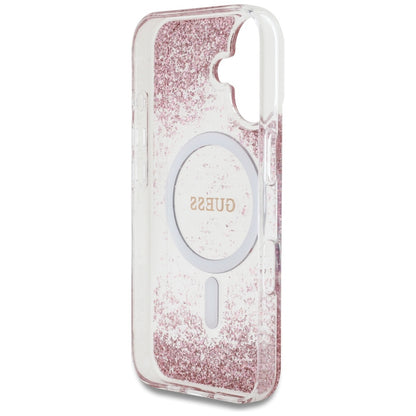 Futrola MagSafe za Apple iPhone 16, Guess, Resin Bottom Glitter, Roza